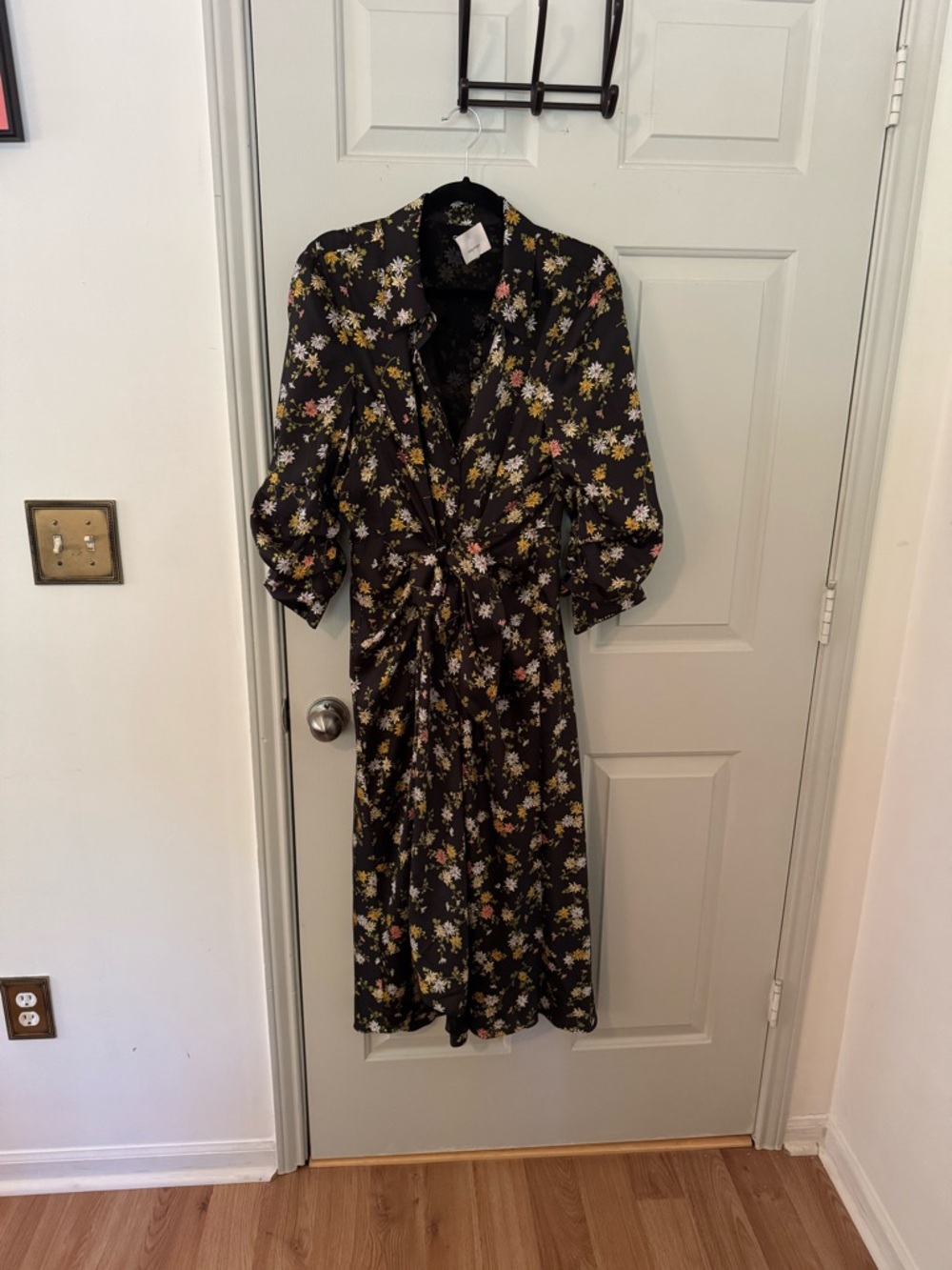 Cinq a Sept Black Floral Twist-Front Midi Dress